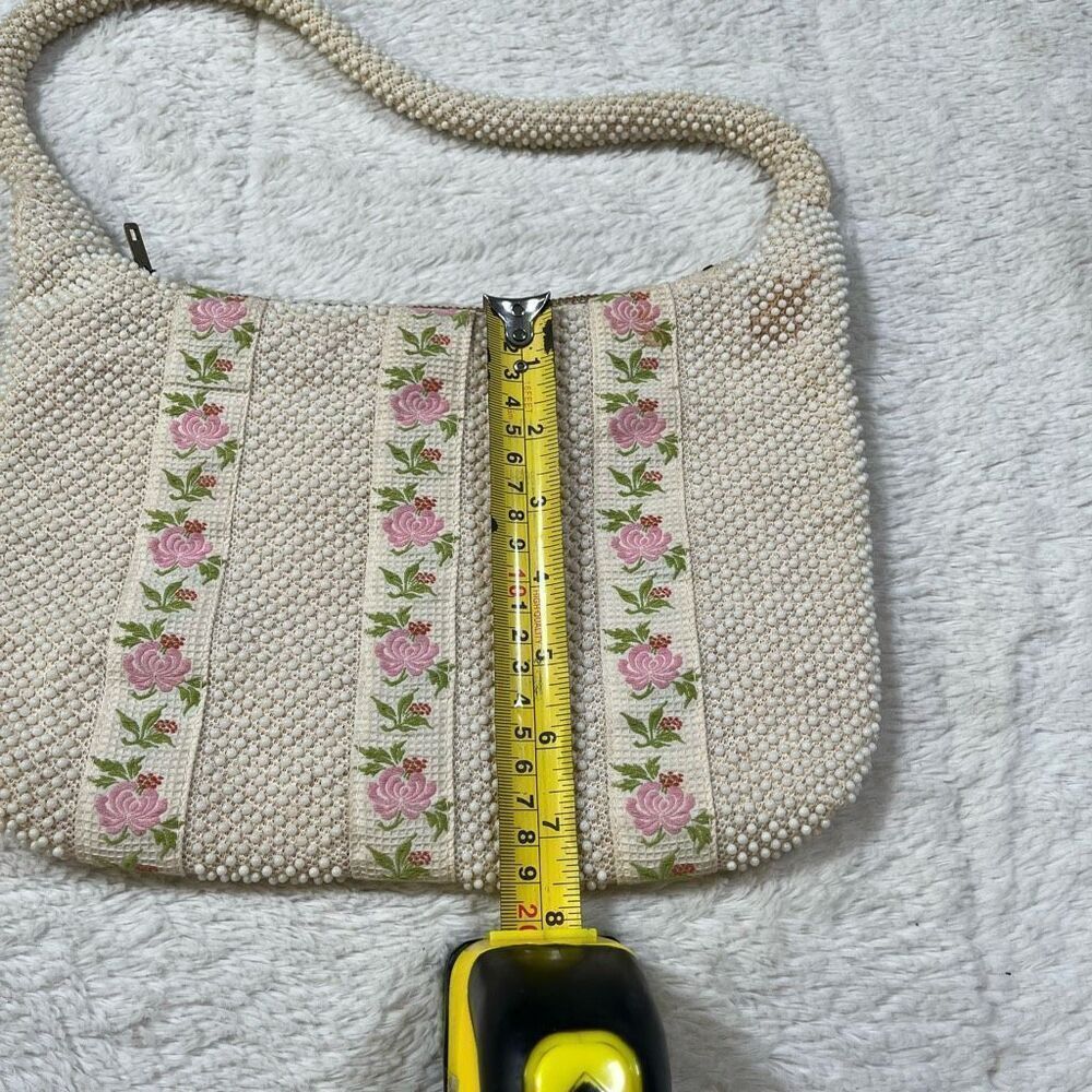 Vintage 1950s John Wind Lumured Rose Beaded Hand Bag Purse - Picture 10 of 10